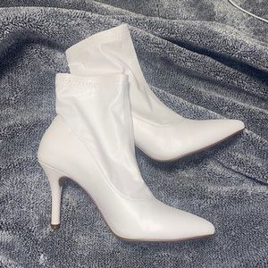 White faux leather booties
